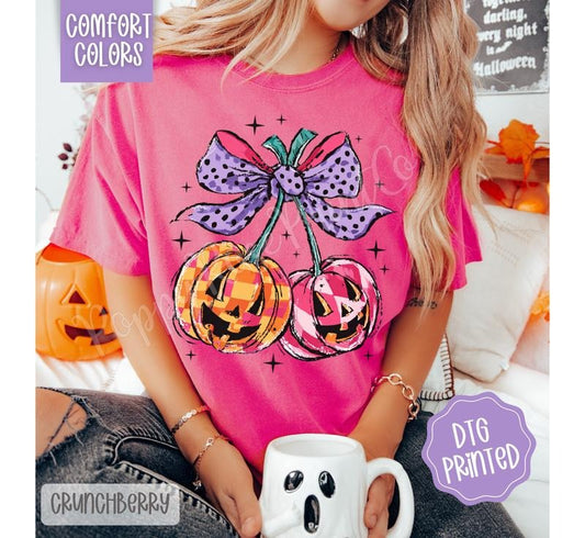 Cherry Jack O' Lanterns Comfort Colors, Trendy Women's Halloween Tshirt