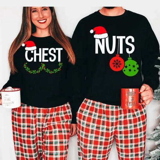 Chest Nuts Christmas Sweatshirt, Couples Christmas Shirt, Family Holiday Shirt, Girlfriend Boyfriend Christmas Gift For Couple, Ugly Christmas Sweater