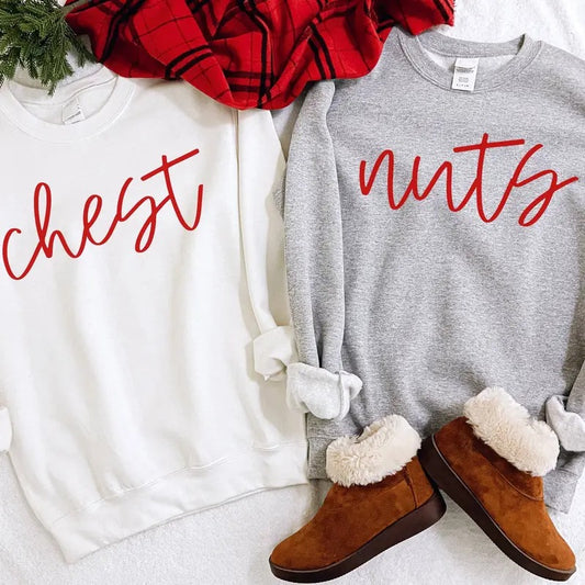 Chest Nuts Couples Christmas Swetashirt, Couples Christmas Shirt, Funny Christmas Shirt, Couples Christmas Sweatshirts, Winter Holiday Tee, Funny Saying Shirt, Girlfriend Boyfriend Christmas Gift Shirt
