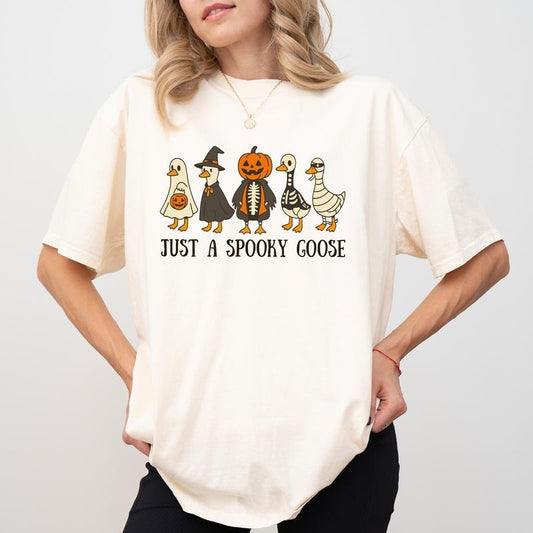 ChicCotton Just A Spooky Goose Comfort Colors Shirt, Funny Goose Halloween T-shirt, Cute Spooky Vibes Graphic Tee, Goose in Halloween Costumes Tee