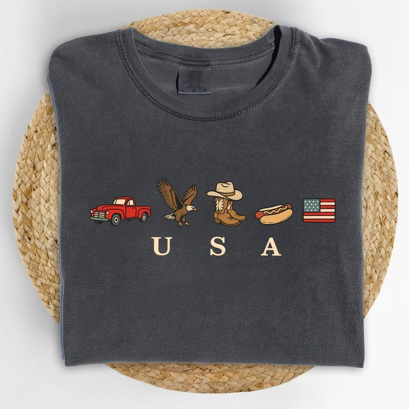 ChicCotton USA Icons Comfort Colors Shirt, American Flag T-shirt, 4th Of July Graphic Tee, Country Clothing, Western Outfits, Independence Day Shirt