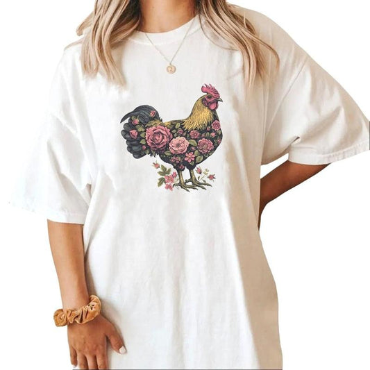 Chicken Retro Backyard Chicken Rooster T-shirt Sweatshirt, Hoodie, Floral Farmhouse Chicken Lover Gifts Unisex Cotton Womenswear
