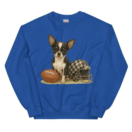 Chihuahua Black and White Football Sweatshirt - Unisex Apparel Relaxed Fit Printed In The USA Clothing Womenswear Casual Comfort Cotton Top Athletic Boho Chic