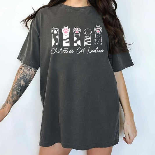 Childless Cat Ladies Vintage Shirt,  Cat Paw Print Graphic Printed Tee, Childfree by Choice Tee Women Power Graphic Printed Tee, Women Fights Shirt, Funny Cat Gift, Comfy Fabric Graphic Tee, Women's Tops, Cotton Fabric Relaxed Style