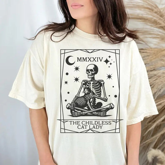 Childless Cat Lady Tshirt, Tarot Card Shirt, Skeleton Design, Unisex Garment-Dyed 1717 t-shirt, Vote 2024, Election Humor