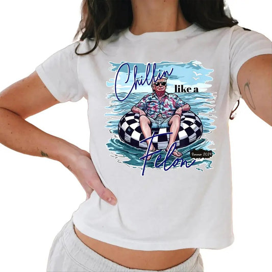 Chillin Like A Felon Summer 2024 Baby Tee, Trump Michalob Ultra Unisex Baby Tee, Funny Trum Meme Michelob Ultra Beer 2024 Casual Comfort