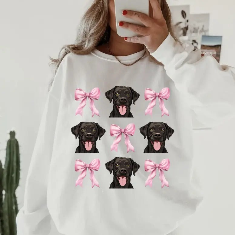 Chocolate Lab with Bows Sweatshirt ~ Sweatshirt Unisex Apparel Relaxed Fit Printed in the USA Clothing Womenswear Casual and Comfortable