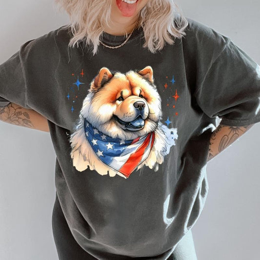 Chow Chow Patriotic Dog Shirt ~ Unisex Apparel Relaxed Fit Printed In The USA Clothing Womenswear Casual Comfort Cotton Top Athletic Boho Chic