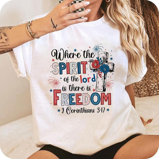 Christian 4th of July Shirt for Women Religious Freedom Bible Verse Cross Patriotic Unisex Premium 100% Cotton