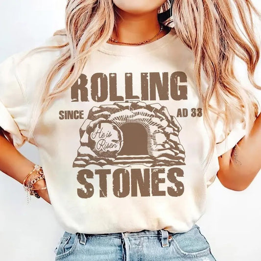Christian Easter Rolling Stones T-shirt, Retro Easter Christian Jesus Shirt, For Cricut, Jesus Christian Graphic T-shirt, He is Risen Shirt