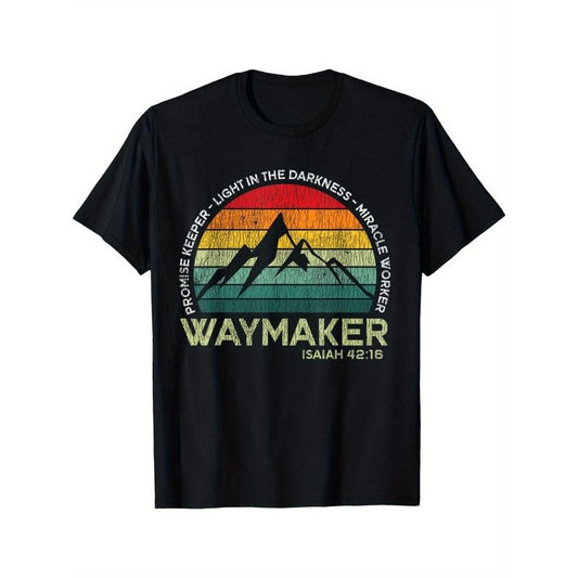 Christian Faith Graphic T-Shirt - Black Cotton Tee for Men with Vintage Waymaker, Promise Keeper, Miracle Worker Design Made in USA