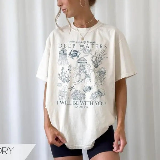 Christian Ocean Animal Tshirt, Coastal Sea Life Tshirt, Trendy Beachy Oversized Scripture Tee, Jesus Bible Verse Shirt, Faith Apparel Top Womenswear