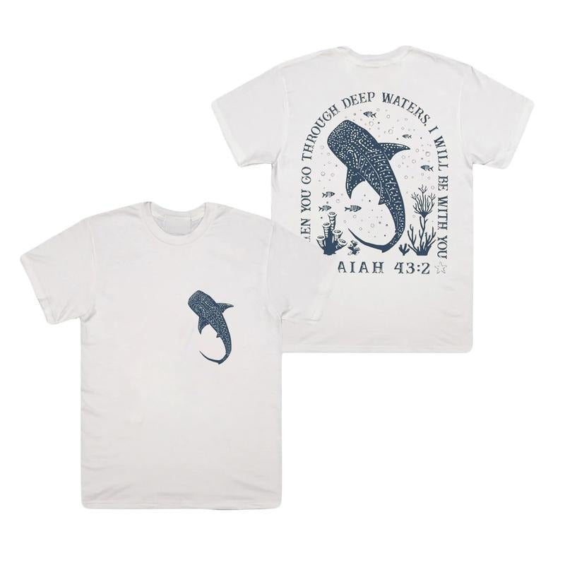 Christian Ocean Whale Shark Tshirt, Beachy Summer Vibes Tee, Graphic 2 Side Print Unisex Cotton T-Shirt
