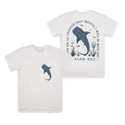 Christian Ocean Whale Shark Tshirt, Beachy Summer Vibes Tee, Graphic 2 Side Print Unisex Cotton T-Shirt