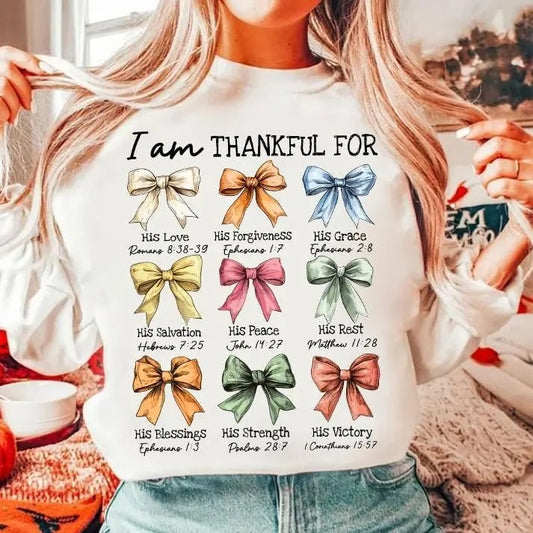 Christian Pumpkin Halloween Coquette Bow Sweatshirt, Thankful Pumpkin Shirt - Unisex Cotton Crewneck