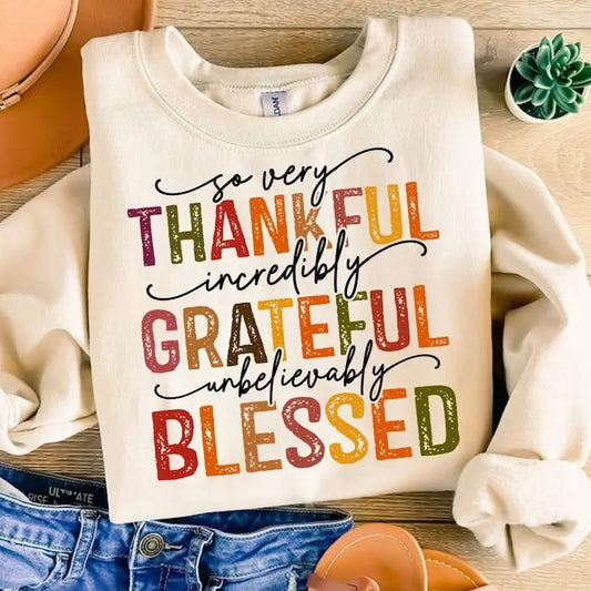 Christian Shirt, Thankful Grateful Blessed Shirt, Thanksgiving Shirt, Thanksgiving Gift, Unisex Shirt, Gift For Her, Gift For Him, Full Size, Full Color