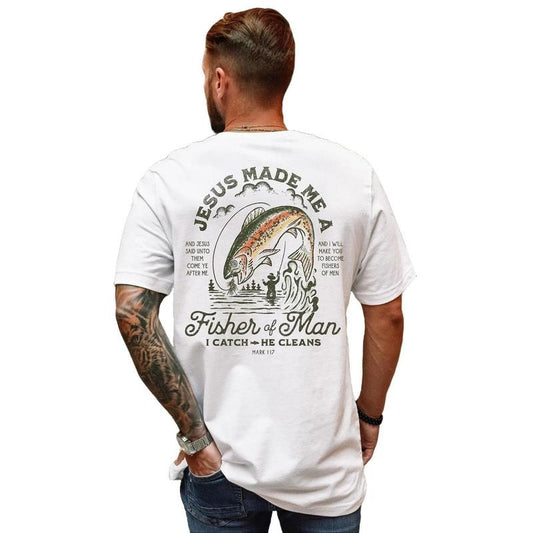 Christian Shirts for Men Christian T Shirts Fisher of Men Christian TShirts Menswear Top Underwear Human Streetwear Tropical Shortsleeve Crewneck Round Neck Casual Graphic