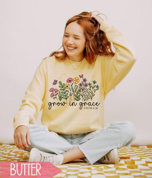 Christian Sweatshirt For Women,Grow In Grace Crewneck, Trendy Bible Verse Shirt, Cute Christian Merch, Girls Christian Gift