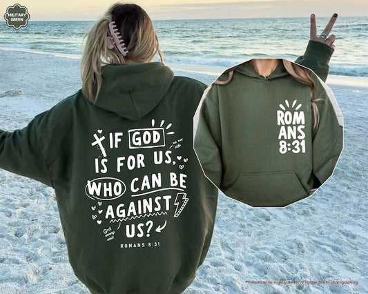 Christian Tee, If God Is For Us Who Can Be Against Us Hoodie, Bible Verse Sweatshirt, Romans 8:31,Christian Hoodie,God Sweater,Church  T-shirt, sweater and Hoodie