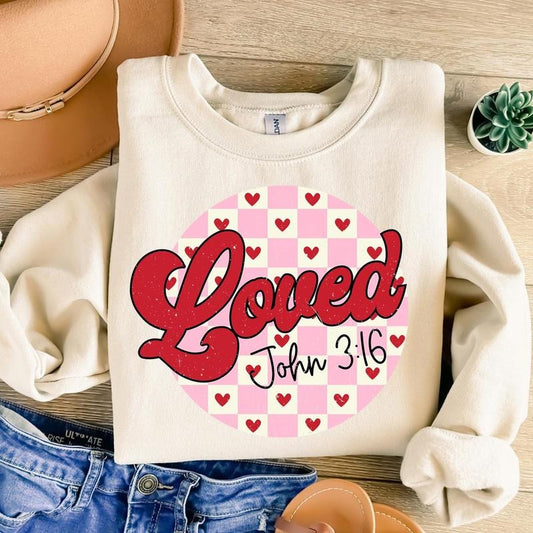 Christian Valentines Sweatshirt, Loved John 3:16 Sweatshirt, Retro Valentine Sweatshirt, Pink Valentine Hearts Sweatshirt, Bible Verse Sweatshirt, Checkered Varsity Sweatshirt