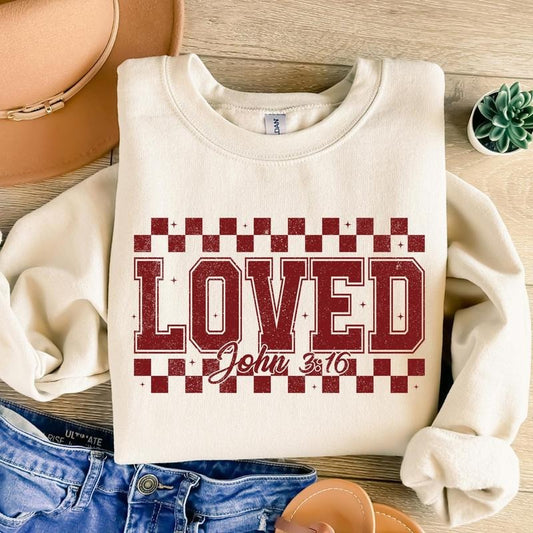 Christian Valentines Sweatshirt, Loved John 3:16 Sweatshirt, Retro Valentine Sweatshirt, Valentines Day Sweatshirt, Bible Verse Sweatshirt, XOXO Sweatshirt, Checkered Varsity Sweatshirt