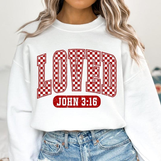 Christian Valentines Sweatshirt, Loved John 3:16 Sweatshirt, Retro Valentine Sweatshirt, Valentines Day Sweatshirt, Bible Verse Sweatshirt, XOXO Sweatshirt, Checkered Varsity Sweatshirtstyle{n002}2