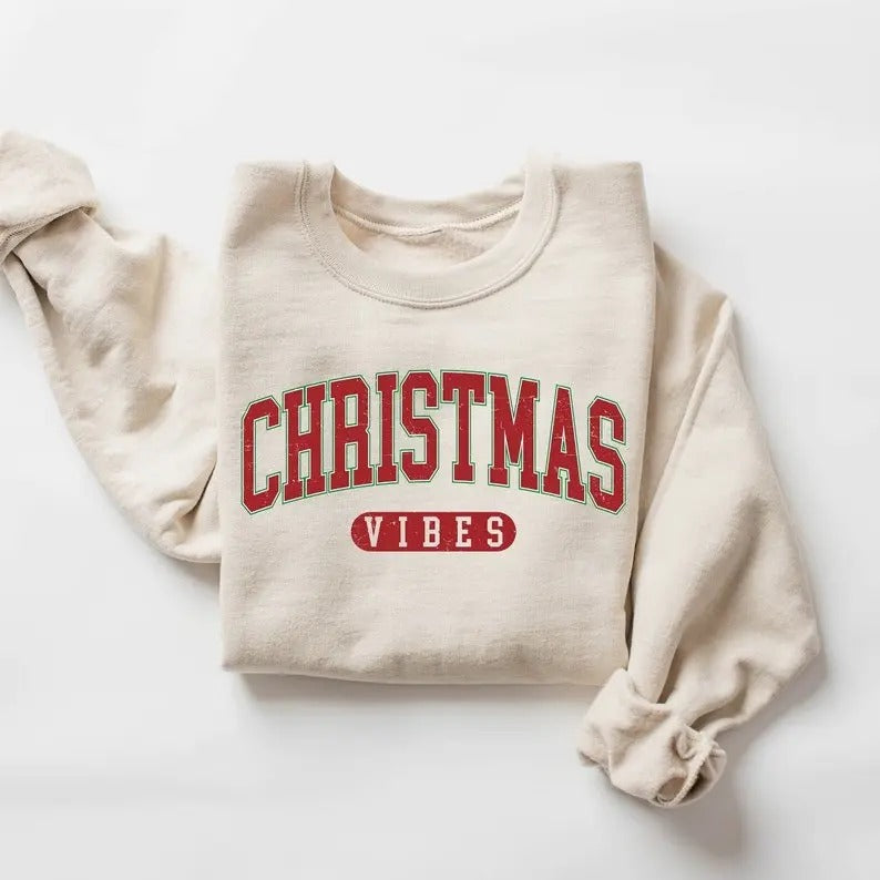 Christmas 2024 Sweatshirt, Retro Christmas Vibes Sweatshirt, Womens Christmas Sweatshirt, Holiday Sweater, Cute Christmas Sweatshirt, Christmas Gift, Winter Shirt