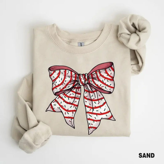 Christmas Cake Bow Sweatshirt, Coquette Christmas Shirt, Women's Holiday Shirt, Christmas Bow Sweatshirt for Women, Christmas Sweater