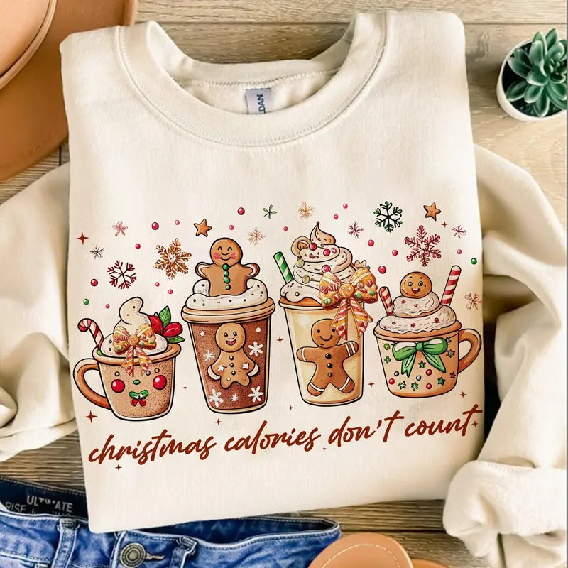 Christmas Calories Don't Count Sweatshirt, Christmas Food Sweater, Christmas Cookie Shirt, Holiday Sweater Gift For Women, Funny Xmas Gift Cotton Crewneck
