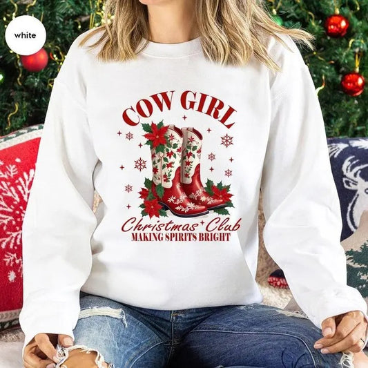 Christmas Club Sweatshirt, Christmas Cowgirl , Western Christmas Sweater, Western Women Gift, Country Concert, Country Christmas Sweat