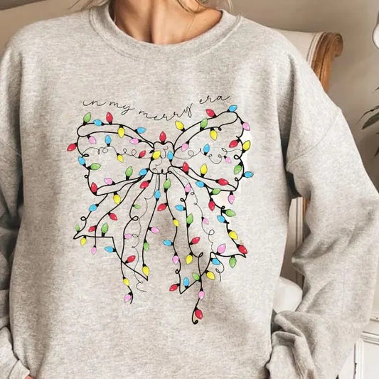 Christmas Coquette Bow Shirt, Christmas Lights Shirt, Aesthetic Christmas Shirt, Girly Christmas Graphic Tee, In My Merry Ea, Retro Christmas, Christmas Gift Holiday Sweatshirt,  Christmas Shirt, Christmas Clothes, Christmas Vibes, Christmas Season,