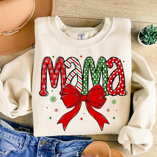 Christmas Coquette Bow, Christmas Mama Coquette , Mama Claus, Merry Mama, Candy Cane Santa Hot Cocoa, Retro Christmas,  Retro Christmas Shirt, Winter Shirts, Christmas T- Shirt, Christmas Clothes, Christmas Vibes, Christmas Season