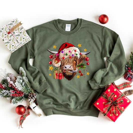 Christmas Cow Sweatshirt for Unisex, Cute Farm Christmas Shirt, Unisex Cotton Fabric - Classic Fit - Pullover Crewneck Hoodie