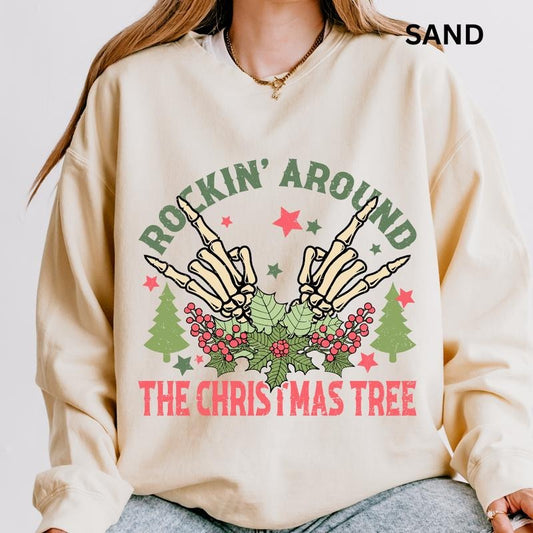 Christmas Crewneck, Rockin' Around The Christmas Tree Sweatshirt, Tis the Season Christmas Truck Sweatshirt, Winter Season Graphic, Casual Cotton Crewneck, Polyester, Oversized