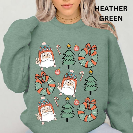 Christmas Crewneck, Santa Tree Ornament Sweatshirt, Christmas Sweatshirt, Winter Season Graphic, Casual Cotton Crewneck, Polyester, Oversized