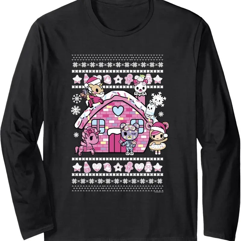 Christmas Cute Pink Brick House Group Ugly Sweater Long Sleeve T-Shirt Hoodie, Sweatshirt | CoreVibeTees.com