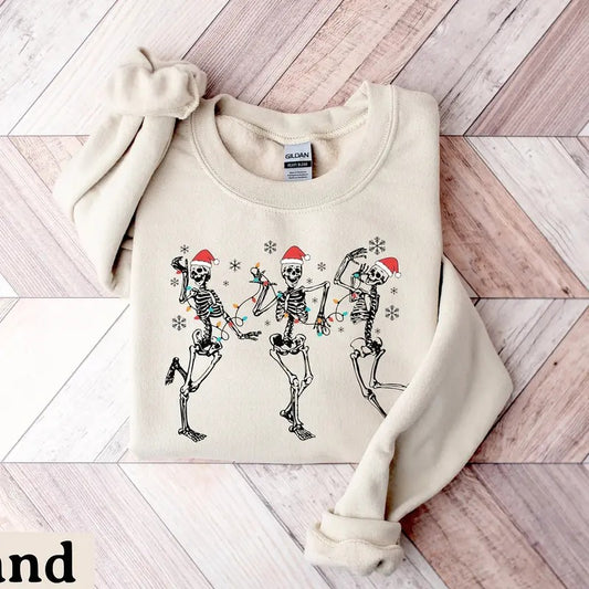 Christmas Dancing Skeleton Sweatshirt Skeleton Christmas Shirt Christmas Crewneck Holiday Sweater New Year Shirt Christmas Lights Shirt