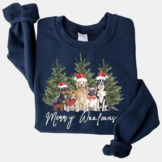 Christmas Dogs Sweatshirt for Dog Lovers - Cute Holiday Shirt, Unisex T-shirt, 100% Cotton, True to Size - Fabric Classic Crewneck