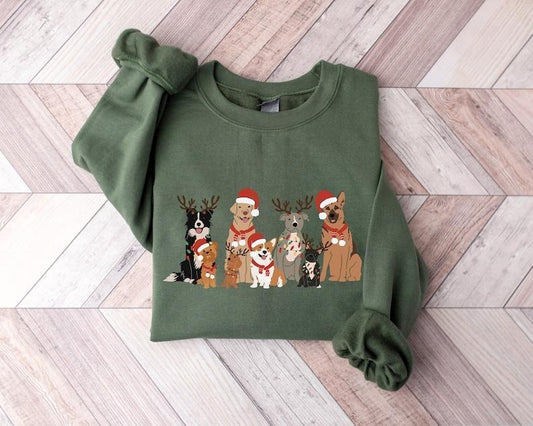 Christmas Dogs Sweatshirt, Dog Lover Sweater, Holiday Sweater, Christmas Shirt, Dog Gift, Cute Dogs, Gift for Dog Lover, Dog Mom Shirt, Hoodie and Sweater; T-shirt Cotton Menswear