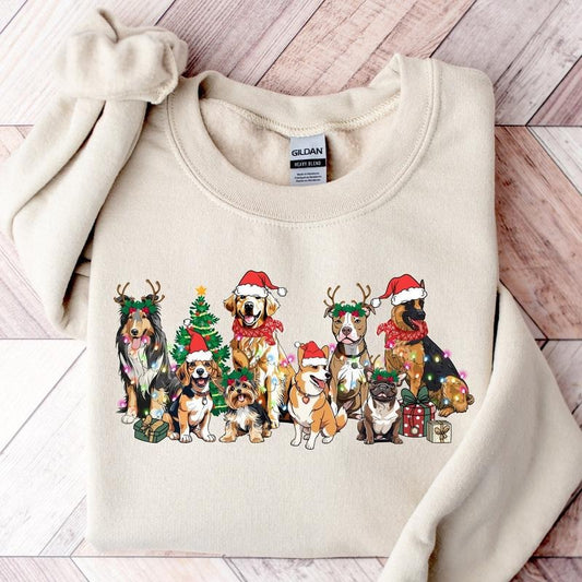 Christmas Dogs Sweatshirt, Dog Mom Shirt, Santa Dog Sweatshirt,  Unisex Cotton Sweatshirt Classic Crewneck