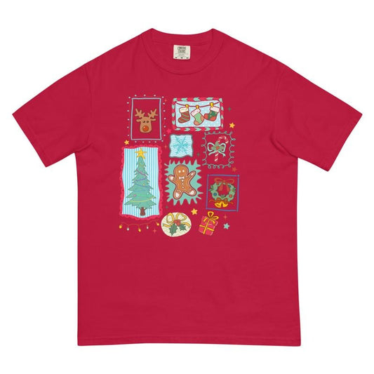 Christmas Doodles Shirt - Comfort Colors Unisex Apparel Relaxed Fit Printed In The USA Clothing Womenswear Casual Comfort Cotton Top Athletic Boho Chic