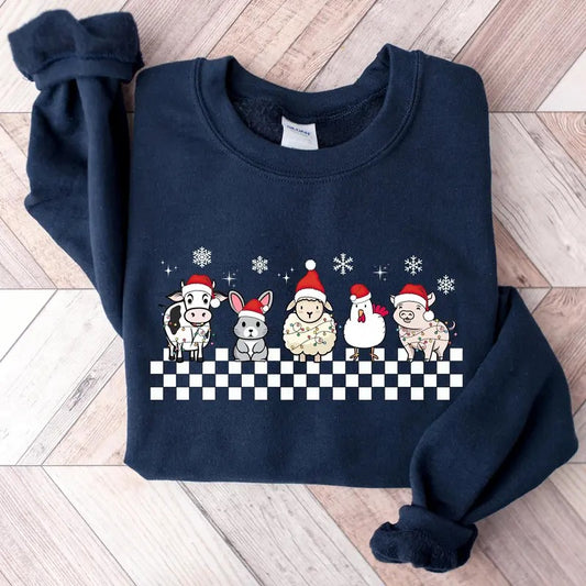 Christmas Farm Animals, Cow Animal Lover, Christmas Shirt, Xmas Farmer Family Gift, Xmas Farm Animals Sweater, Holiday Sweatshirt
