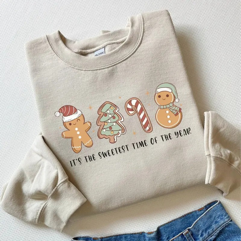 Christmas Gingerbread Sweatshirt, Gingerbread Lover Gift, Christmas Gingerbread Cookie Unisex Crewneck Sweatshirt & T-shirt in Cotton Fabric - Fitted, Garment