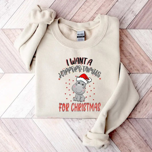 Christmas Hippopotamus Sweatshirt - Unisex Cotton Fabric Classic Crewneck