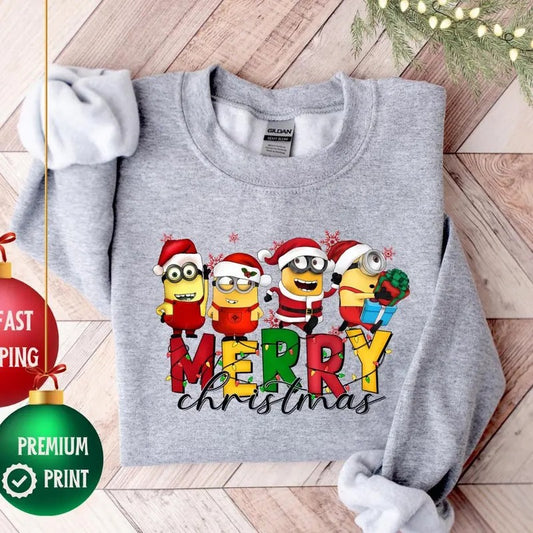 Christmas Minion Sweatshirt - Unisex Loose Fit Pullover Sweater for Men and Women - Fabric