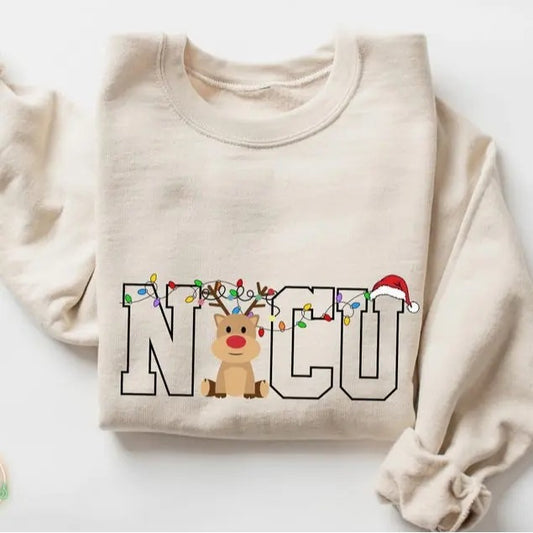 Christmas Nıcu Nurse Sweatshirt, NICU Reindeer Shirt, Christmas Gift for ICU Nurse, Nurse Student Gift, Unisex Shirt, Full Size, Full Color