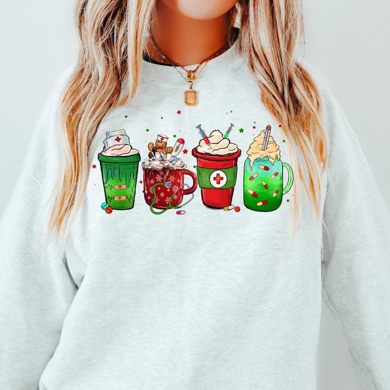 Christmas Nurse Coffee Crewneck Sweatshirt Crewneck Sweatshirt Unisex Fit Causal Sweatshirt for Christmas Womenswear Hoodie