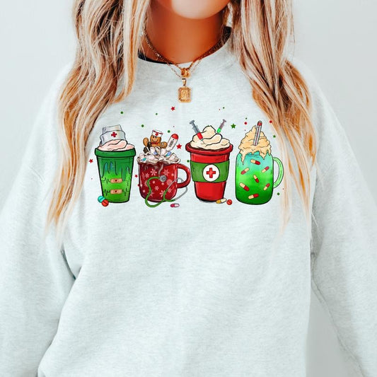 Christmas Nurse Coffee Crewneck Sweatshirt Crewneck Sweatshirt Unisex Fit Causal Sweatshirt for Christmas Womenswear Hoodie