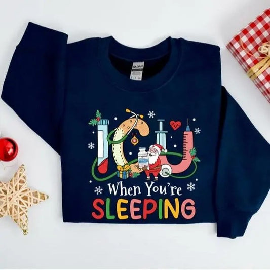 Christmas Nurse Shirt, ICU When You're Sleeping Shirt, ICU Nurse Shirt, Christmas Nurse Crew, Nurse Vibes Tee, Unisex Shirt, Full Size, Full Color