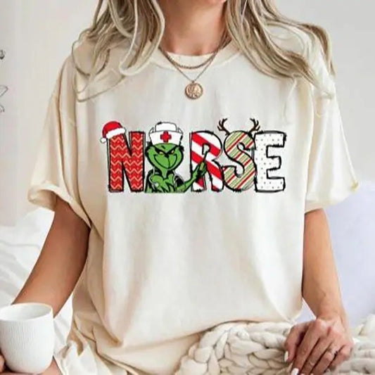 Christmas Nurse T-Shirt, Nurse Cute Gift Sweatshirt, Christmas Gift Shirt, Boujee Grin Shirt,Unisex shirt Top Underwear Streetwear Tropical Womenswear Lady